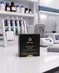 A black box of Generic Ipamorelin 10 MG for laboratory research use only, standing on a white lab counter with pipettes, bottles, and other lab equipment blurred in the background.